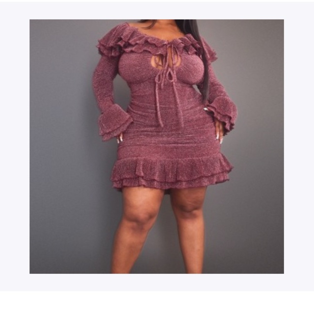 PrettyLittleThing Pink Ruffled Off-the-Shoulder Bodycon Dress